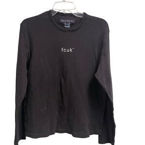 FCUK French Connection Black Long Sleeve Tee Size Large Womens Graphic